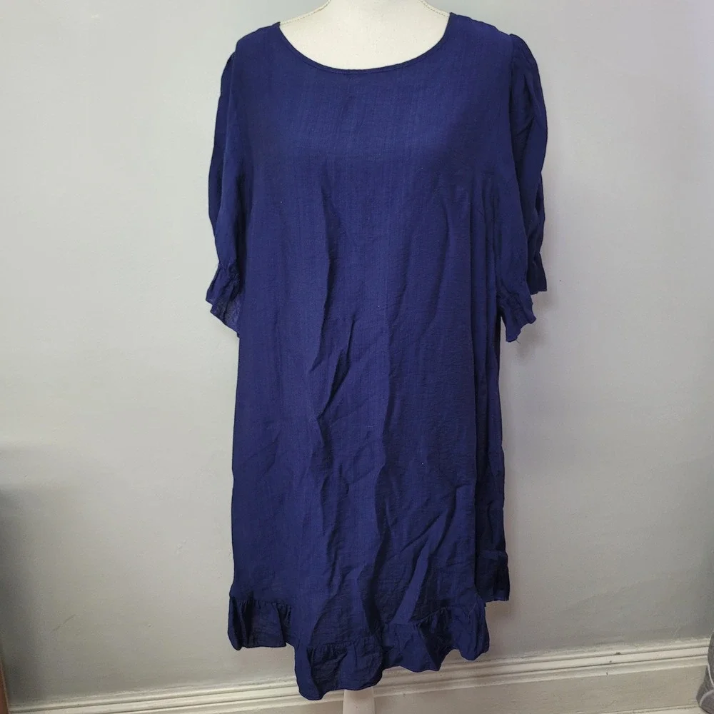 Unbranded‎ Basic Blue Shift Dress Womens XL Ruffle Hem Short Sleeve Casual
